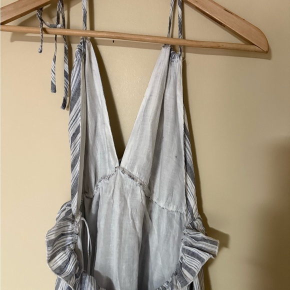 Lulus Vacay Babe Grey White Blue Striped Halter Maxi Dress M - Picture 8 of 15